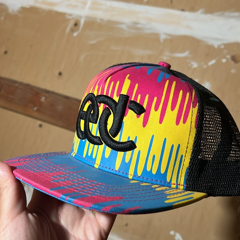 EDC Electric Daisy Carnival Paint Drip Men’s Cap Insomniac Trucker Hat Snap - Picture 2 of 7